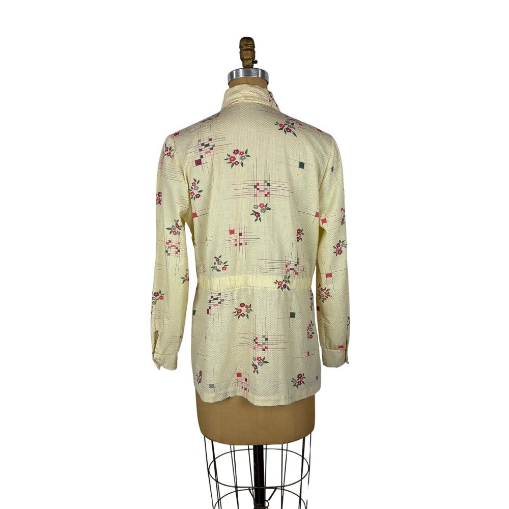 Vintage 70s Floral Shirt Womens Large Geometric Textured Long Sleeve Top - Picture 10 of 10